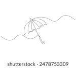 Continuous one line drawing of umbrella. One line drawing illustration of opened umbrella. Waterproof thing concept single line. Editable outline.