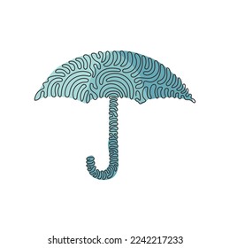 Continuous one line drawing umbrella icon. Summer or fall fashion accessory. Autumn weather forecast logo. Rain protection safety concept. Swirl curl style. Single line draw design vector illustration