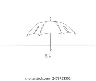 Continuous one line drawing of umbrella. One line drawing illustration of opened umbrella. Waterproof thing concept single line. Editable outline.