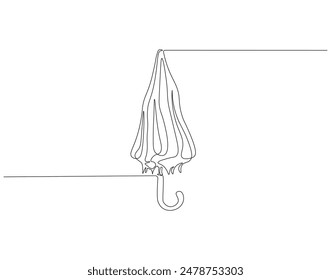 Continuous one line drawing of umbrella. One line drawing illustration of opened umbrella. Waterproof thing concept single line. Editable outline.