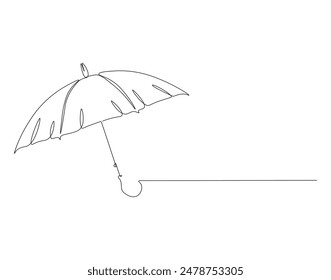 Continuous one line drawing of umbrella. One line drawing illustration of opened umbrella. Waterproof thing concept single line. Editable outline.