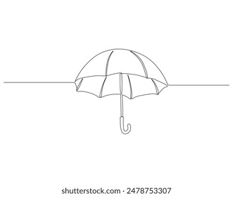 Continuous one line drawing of umbrella. One line drawing illustration of opened umbrella. Waterproof thing concept single line. Editable outline.