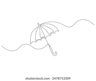 Continuous one line drawing of umbrella. One line drawing illustration of opened umbrella. Waterproof thing concept single line. Editable outline.