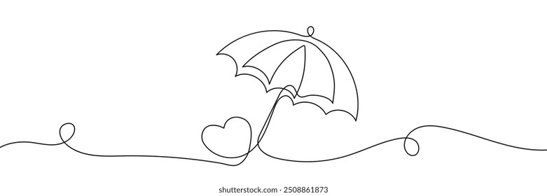 Continuous one line drawing of umbrella with heart. opened umbrella line art vector illustration. Editable stroke.