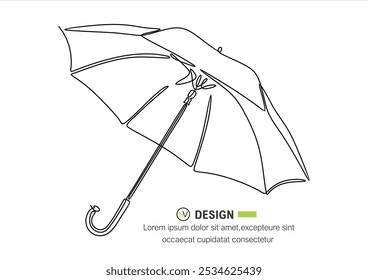 Continuous one line drawing of umbrella. One line drawing illustration of opened umbrella. Waterproof thing concept single line. Editable outline.