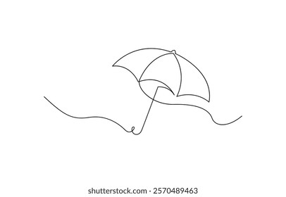 Continuous one line drawing of umbrella. One line drawing illustration of opened umbrella. Umbrella line drawing vector. Hand-drawn line icon.