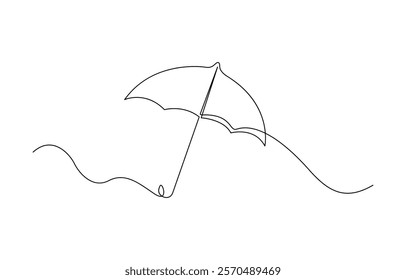 Continuous one line drawing of umbrella. One line drawing illustration of opened umbrella. Umbrella line drawing vector. Hand-drawn line icon.