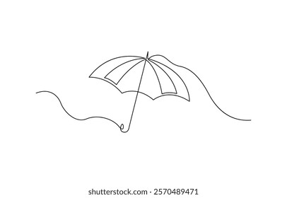 Continuous one line drawing of umbrella. One line drawing illustration of opened umbrella. Umbrella line drawing vector. Hand-drawn line icon.