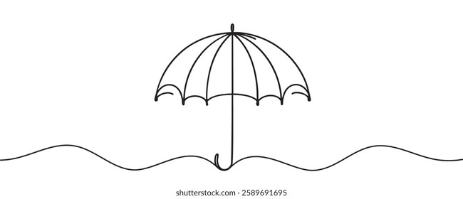 Continuous one line drawing of umbrella. One line drawing of open umbrella. vector illustration