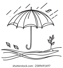 Continuous one line drawing of umbrella. One line drawing of open umbrella. vector illustration