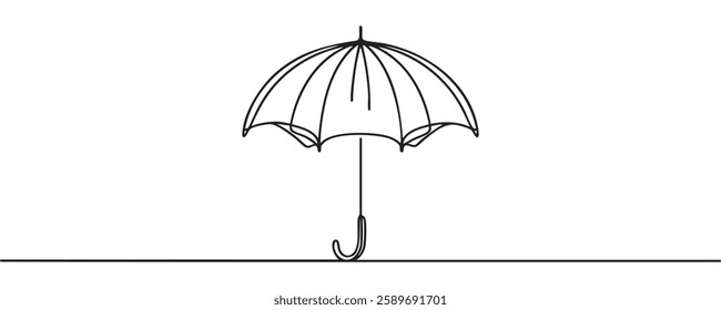 Continuous one line drawing of umbrella. One line drawing of open umbrella. vector illustration