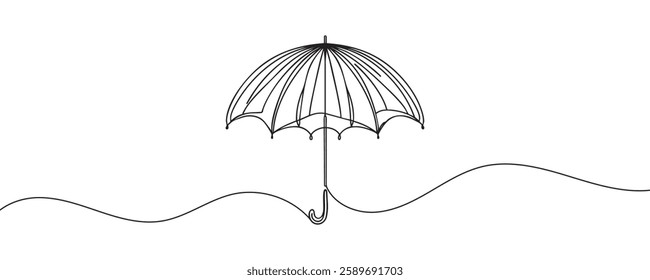 Continuous one line drawing of umbrella. One line drawing of open umbrella. vector illustration