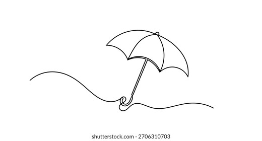 Dibujo continuo de una línea de paraguas. Ilustración de dibujo de una línea de paraguas abierto. Vector de dibujo de línea de paraguas. Ilustración vectorial
