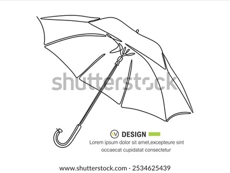 Continuous one line drawing of umbrella. One line drawing illustration of opened umbrella. Waterproof thing concept single line. Editable outline.