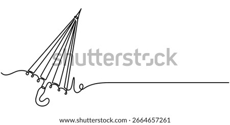 Continuous one line drawing of umbrella, Single line drawing illustration of umbrella, Abstract umbrella outline drawing illustration.