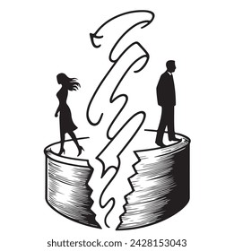 Continuous one line drawing unhappy young couple. Family conflict. Break up relationship