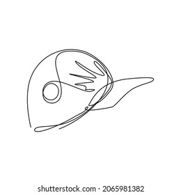 Continuous one line drawing uniform cap or hat icon. Mockup and blank template of baseball uniform cap with side view. Modern fashion accessory. Single line draw design vector graphic illustration