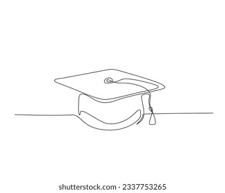 Continuous one line drawing of unirversity graduation cap . Graduation cap line art vector illustration. Education concept. Editable stroke.	