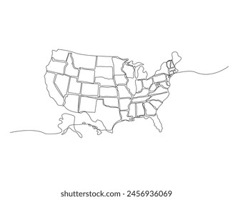 Dibujo continuo de una línea del mapa de Estados Unidos. Mapa de América Ilustración vectorial de esquema simple. Trazo editable