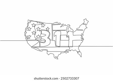 Continuous one line drawing USA map with the USA flag and the number 311 in the middle. Special telephone number. Used by the average American. 311 Day. Single line draw design vector illustration