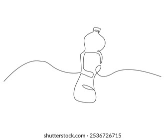 Continuous one line drawing of used plastic bottle. One line drawing illustration of crumpled plastic bottles. Pollution, trash, recycle concept single line. Editable outline
