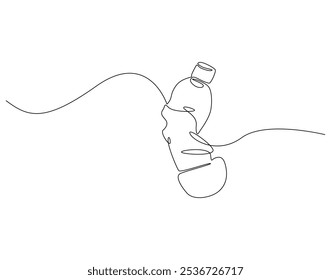 Desenho contínuo de uma linha de frasco de plástico usado. Ilustração de desenho de uma linha de garrafas plásticas amassadas. Poluição, lixo, reciclar conceito de linha única. Estrutura de tópicos editável
