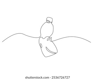 Dibujo continuo de una línea de botella de plástico usada. Ilustración de dibujo de una línea de botellas de plástico arrugadas. Contaminación, basura, concepto de reciclaje de una sola línea. Esquema editable
