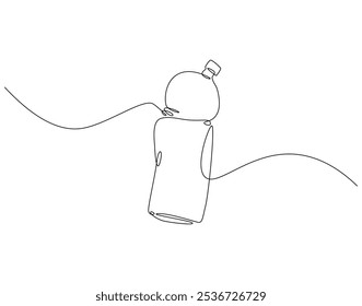 Continuous one line drawing of used plastic bottle. One line drawing illustration of crumpled plastic bottles. Pollution, trash, recycle concept single line. Editable outline
