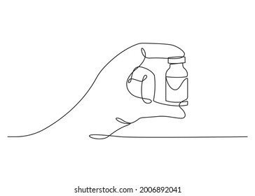 Continuous one line drawing of vaccine tube for the corona vaccine test hand-drawn line art minimalist design. vector illustration.