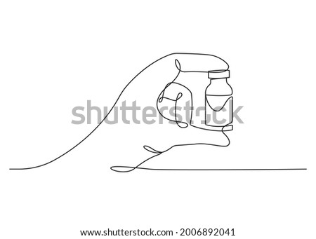 Continuous one line drawing of vaccine tube for the corona vaccine test hand-drawn line art minimalist design. vector illustration.