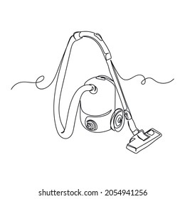 Continuous one line drawing of vacuum cleaner in silhouette on a white background. Linear stylized.