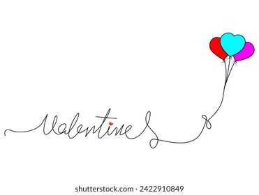 Continuous one line drawing of valentine text with love shape vector art illustration 