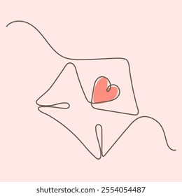 Continuous One Line Drawing. Valentine day theme illustration. Letter of Love Trendy Minimalist Illustration. Vector illustration.