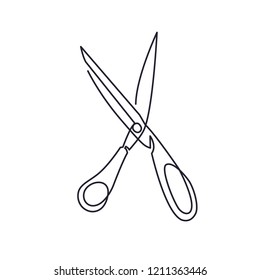 Continuous one Line Drawing of Vector scissors icon