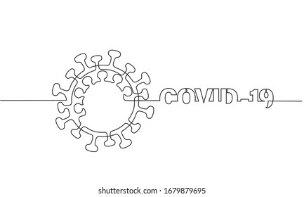  Kontinuierliche Zeichnung einer Linie. Vektorillustration-Illustration COVID-19 Symbol. Konzept Coronavirus, Virus-Silhouette auf weißem Hintergrund.