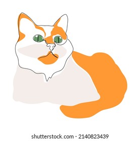 Continuous one line drawing of vector cute cat.