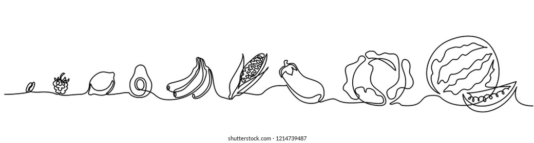 Continuous one line drawing. Vegetables different size from small till big. Vector illustration Continuous one line drawing. Vegetables different size from small till big. Vector illustration