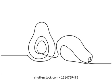 Continuous one line drawing. Vegetables two avocado. Vector illustration