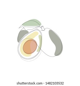 Continuous one line drawing. Vegetables three avocado. Vector illustration.Editable line. Minimal abstract art. Black linear art on white background with colorful spots