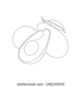 Continuous one line drawing. Vegetables three avocado. Vector illustration. Editable line. Minimal abstract art. Black linear art on white background