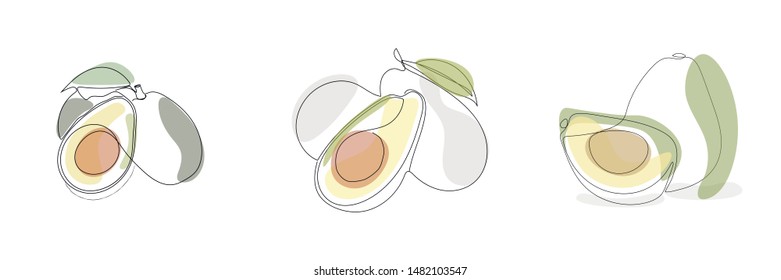 Continuous one line drawing. Vegetables two sets of avocado. Vector illustration. Editable line. Minimal abstract art. Black linear art on white background