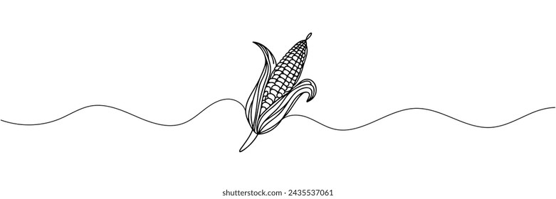 Continuous one line drawing. Vegetables two corn. Vector illustration.