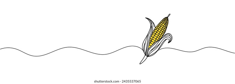 Continuous one line drawing. Vegetables two corn. Vector illustration.