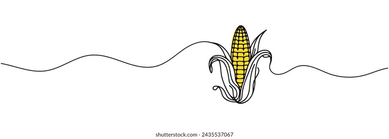 Continuous one line drawing. Vegetables two corn. Vector illustration.