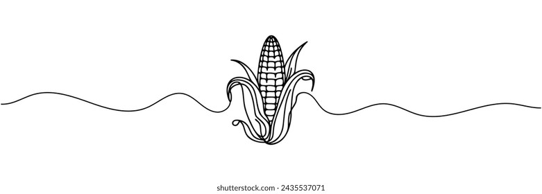 Continuous one line drawing. Vegetables two corn. Vector illustration.