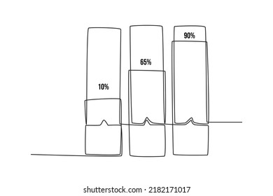 Continuous one line drawing vertical level indicator with percentage units. Measurement and performance level concept. Single line draw design vector graphic illustration.