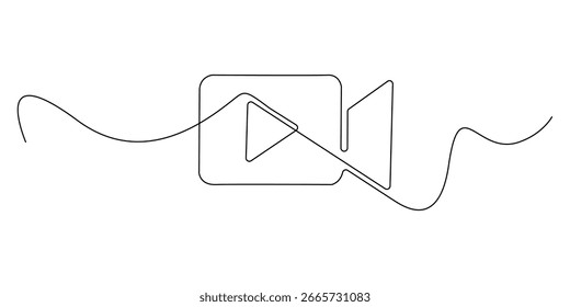 Video Dibujo continuo de una línea de un icono de cámara con el símbolo de juego. Video Estilo de contorno minimalista que representa la filmación, grabación, medios, película o creación de contenido