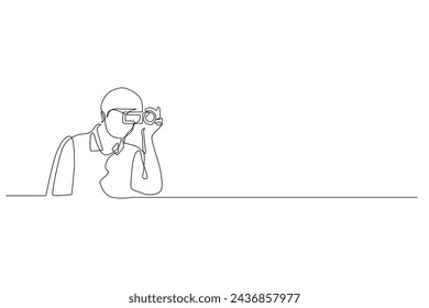 línea continua de videografo.una sola línea de hombre con dispositivo de grabación de video