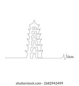 Continua una línea dibujando templo de pagoda de Vietnam .