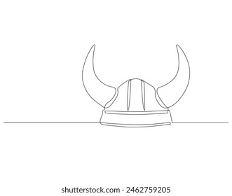 Continuous one line drawing of viking helmet. One line drawing illustration horned helmet in medieval. Ancient greek seaman concept continuous line art. Editable outline.